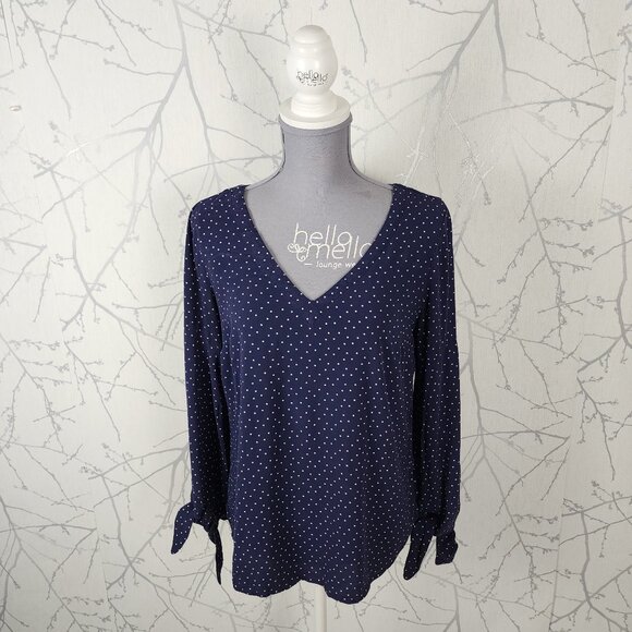 Maeve Navy Polkadot Tie Wrist Rita V-Neck Blouse - Picture 2 of 8